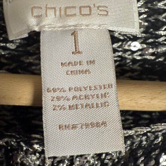 Chico’s Metallic Gray Sequined Knit 3/4 Sleeve Pullover Sweater Size 8 - Picture 9 of 9
